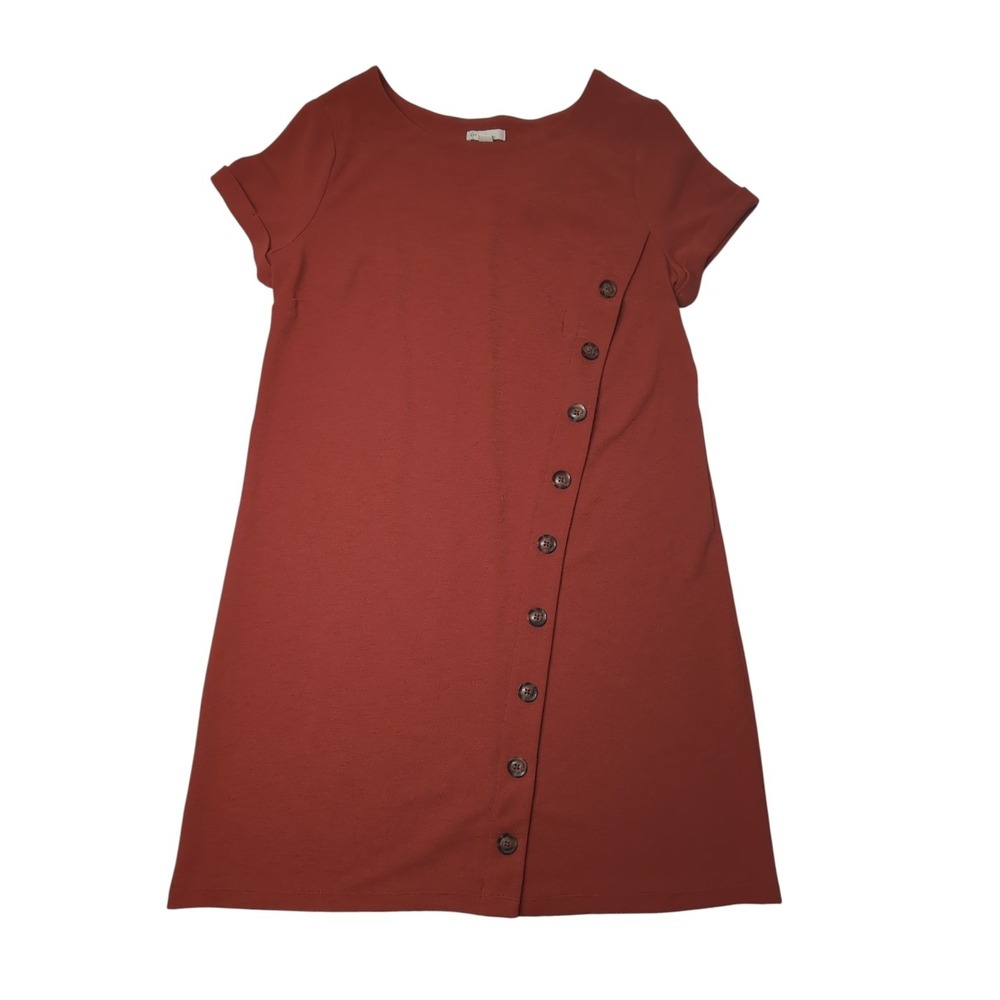 C. Est. 1946 Shift Dress Women Large Rust Asymmetrical Button Travel Office